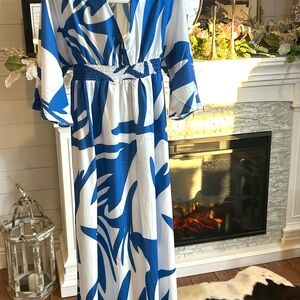 Blue and White Women's Maxi Dress